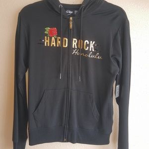 Hard Rock Cafe Honolulu Women's Gold Foil & Roses Full Zip Hoodie